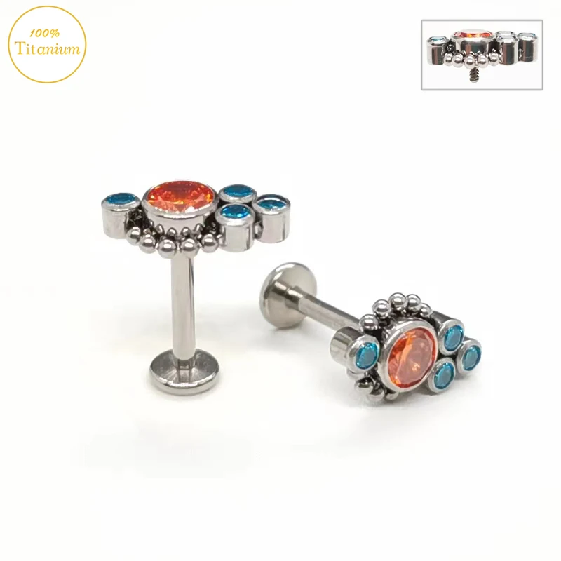 

1Pc F136 Titanium Piercing Stud Earrings 6-10mm Internal Thread Ear Stud Red Zircon Ear Nail Cartilage Lip Piercing Body Jewelry