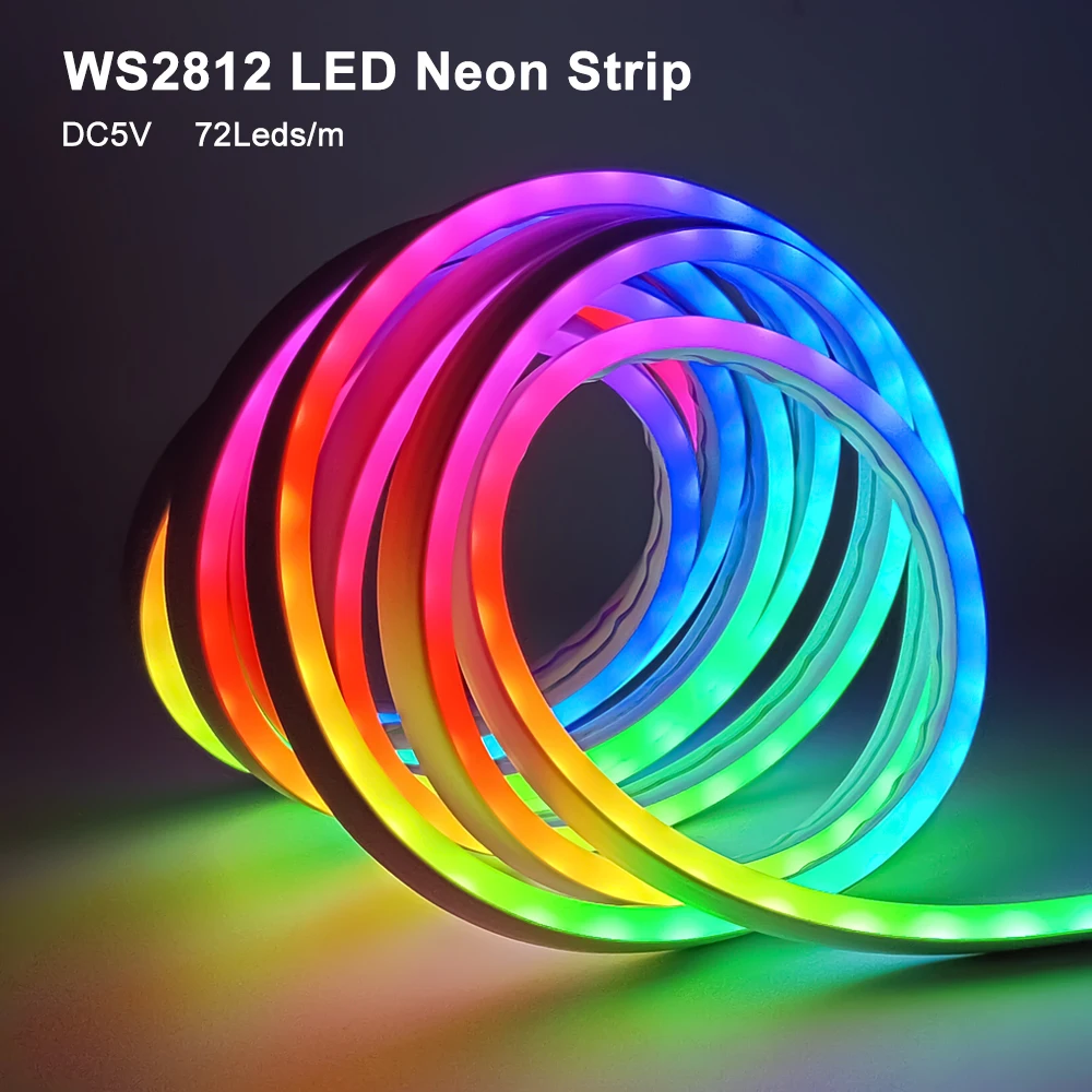 DC5V RGBIC Neon LED Strip Light WS2812 Waterproof Silicone Gel Sign Tape Soft Flexible Fairy Light For Room Wall Decor 1M-5M