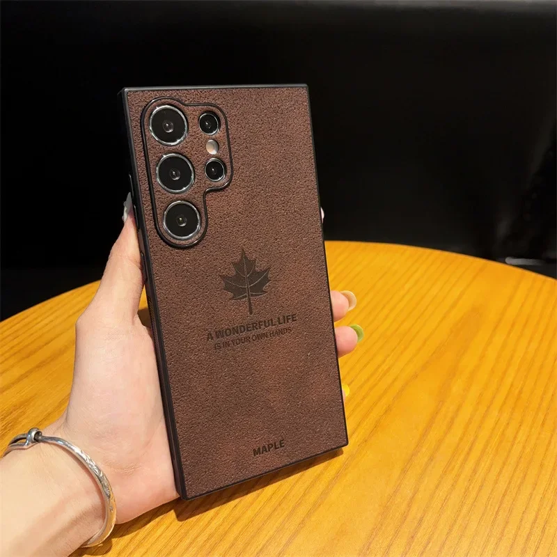 Роскошный кожаный чехол с текстурой кленовых листьев для Samsung Galaxy S25 S24 S23 S22 Ultra Plus A73 A72 A56 A55 5G противоударный чехол