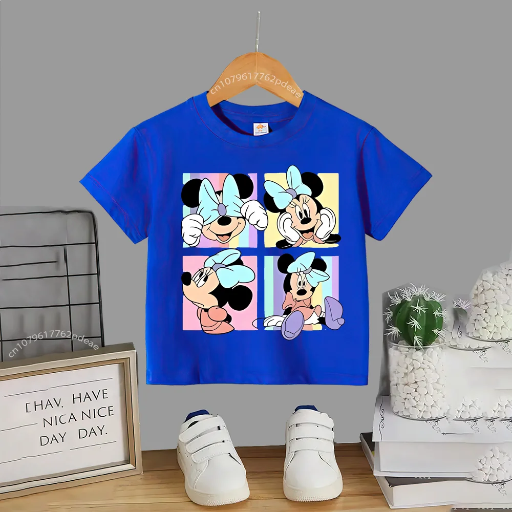 Disney Teen 100% Cotton T-shirt Kids Street Cartoon Playful Mickey Outdoor Comfortable Casual crew neck T-shirt Boys Girls short