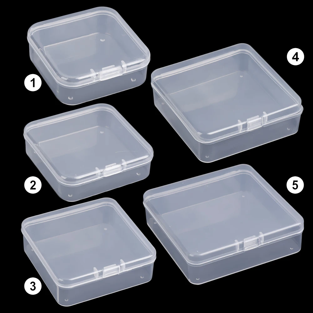 Hot 1PC Plastic Transparent Square Round Storage Box Jewelry Beads Container Box Small Items Sundries Organizer Case Accessories