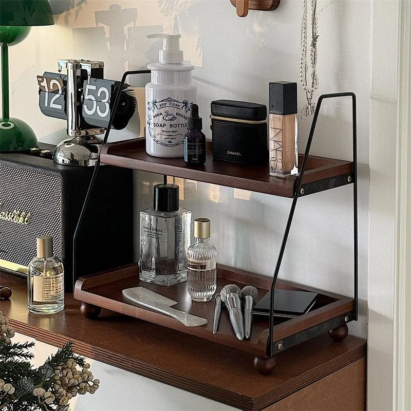

Retro Wooden Desktop Organizer Shelf Bedroom Skincare Product Display Two Layer Cosmetic Storage Rack Home Decoration Accesso...