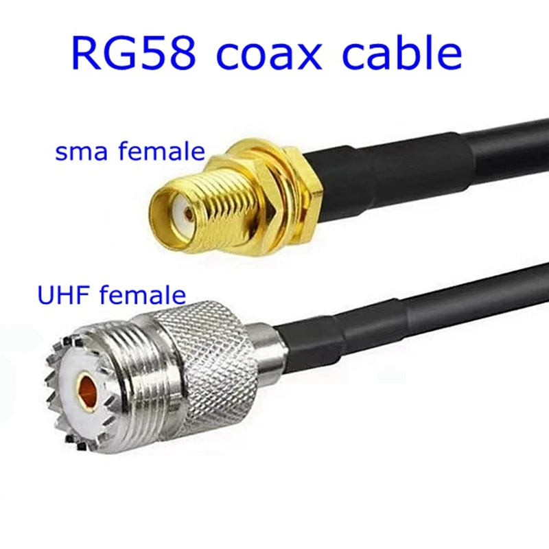 RG58 Coax Cable SL16 UHF S0239 Female To SMA Female Connector SMA Female To UHF Female Crimp for RG58 Pigtail Antennm 1M/2M/5M