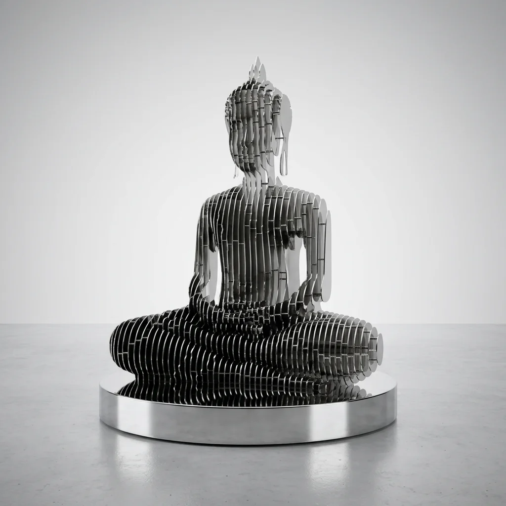 Modern Mirror Polished 304/316 Stainless Steel Buddha Sculpture Outdoor Garden Hollow Custom Metal Sculpture Zen Landscape