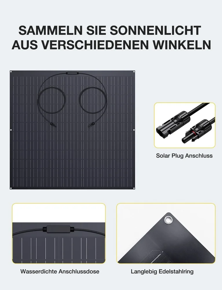لوحة شمسية مرنة 480 وات (2 × 240 وات) وحدة شمسية أحادية البلورية، طلاء ETFE، للمركبات الترفيهية والقوافل والقارب والسقف، #6