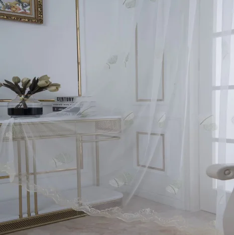 Modern Simple Style Leaf Embroidery Elegant Shadow Leaf Curtains Living Room Bedroom Balcony Blackout Curtains