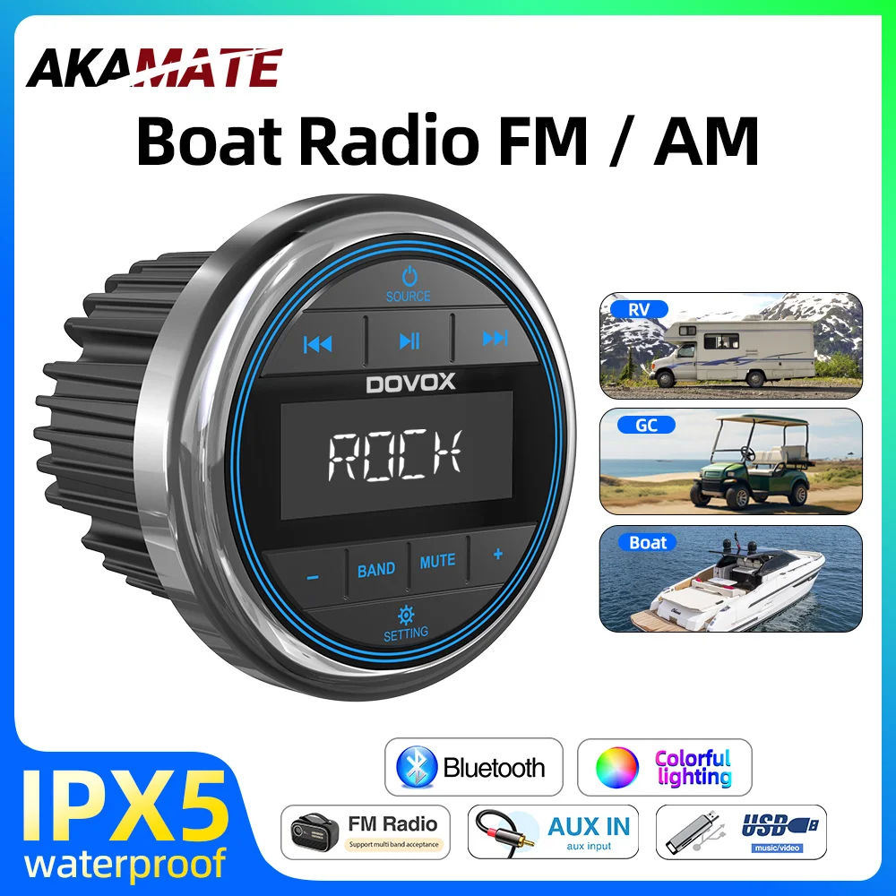 MP3 Marine Radio for RV UTV ATV SPA RZR Boat Radio Media Player Stereo Waterproof Bluetooth AUX USB Audio FM AM Receiver