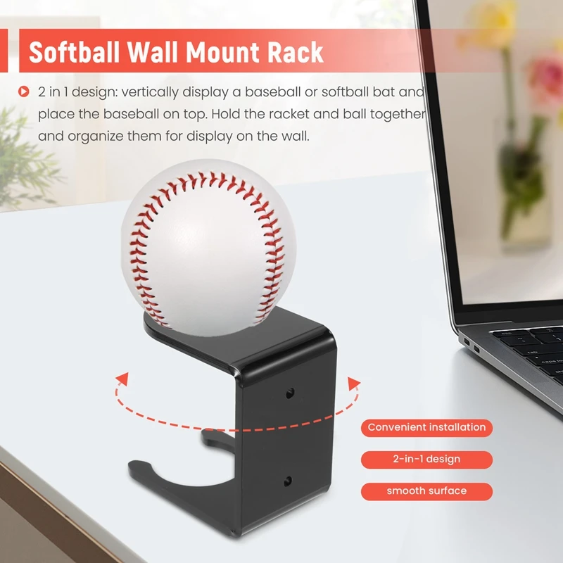 2Pcs Acrylic Baseball Bat Wall Mount Softball Wall Stand Holder Rack For Bat Ball Vertical Display In Baseball Stadium