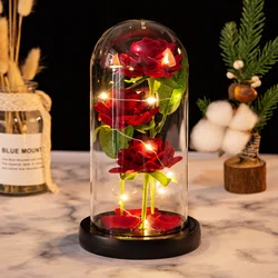1PC Battery Powered LED Galaxy Three Rose Artificial Flowers Night Light Wedding Decor Creative Valentine's Day Mother's Gift