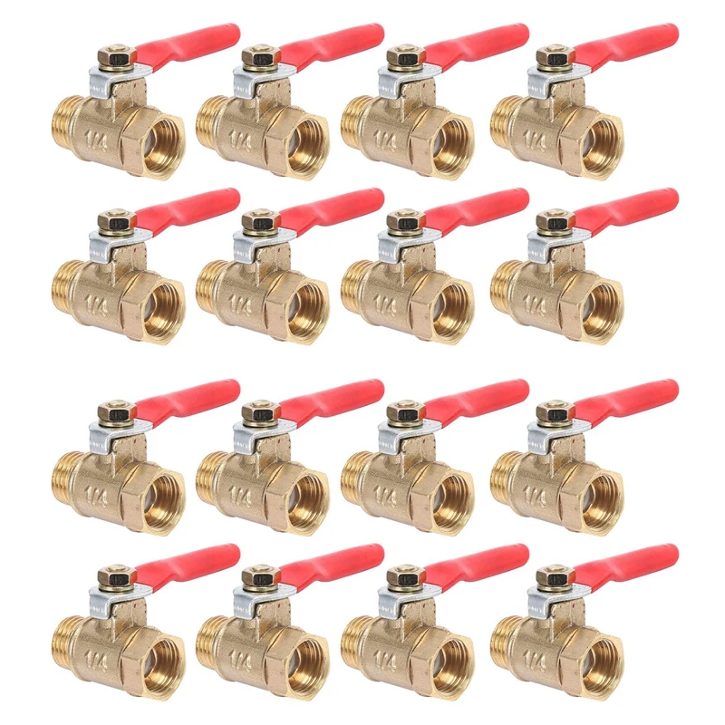 

16PCS 1/4 Inch Heavy Duty Brass Ball Valve Shut Off Switch Male And Female NPT Thread Pipe Fitting CNIM Hot