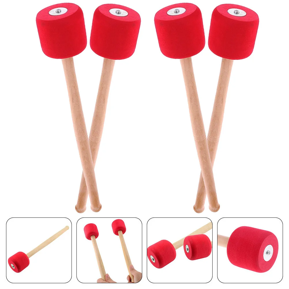 

2Pairs Bass Drum Mallet Eva Foam Head Drumsticks Replacement Wooden Handle for Bass Snare Drum Percussion Wood Handle Drumsticks