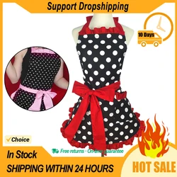 Cute Retro Apron Lacy Vintage Maid Polka Dot Cooking Apron Woman Sexy Cotton Polka Dot Cooking Pinafore Vintage Apron Dress