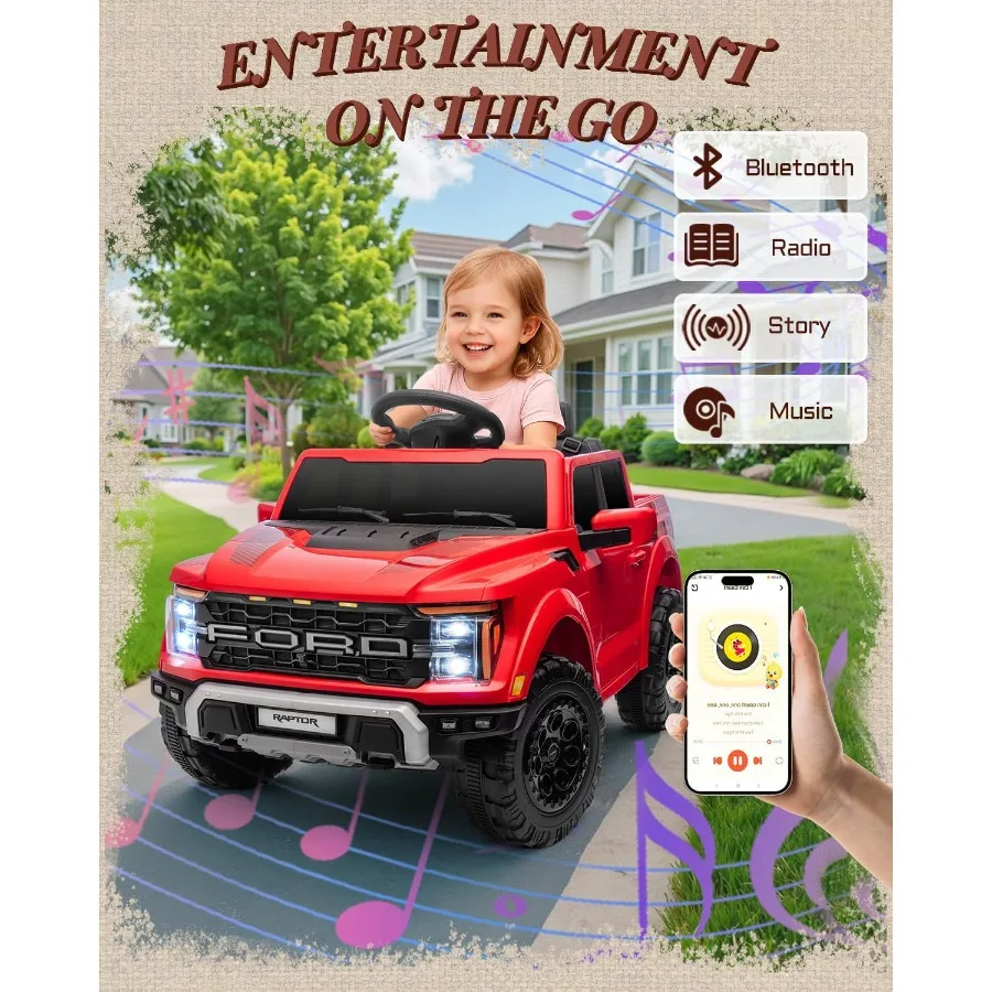 Licencjonowany Raptor 12V, elektryczny samochodzik dla dzieci, zabawki do jazdy dla dzieci z pilotem, pojazd elektryczny dla malucha z płynnym sterowaniem.