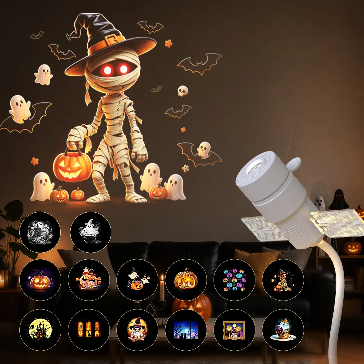 LED Holiday Projector Lamp USB Plug and Play Flexible Gooseneck Christmas Halloween Theme Slides Project Images on Wall Ceiling