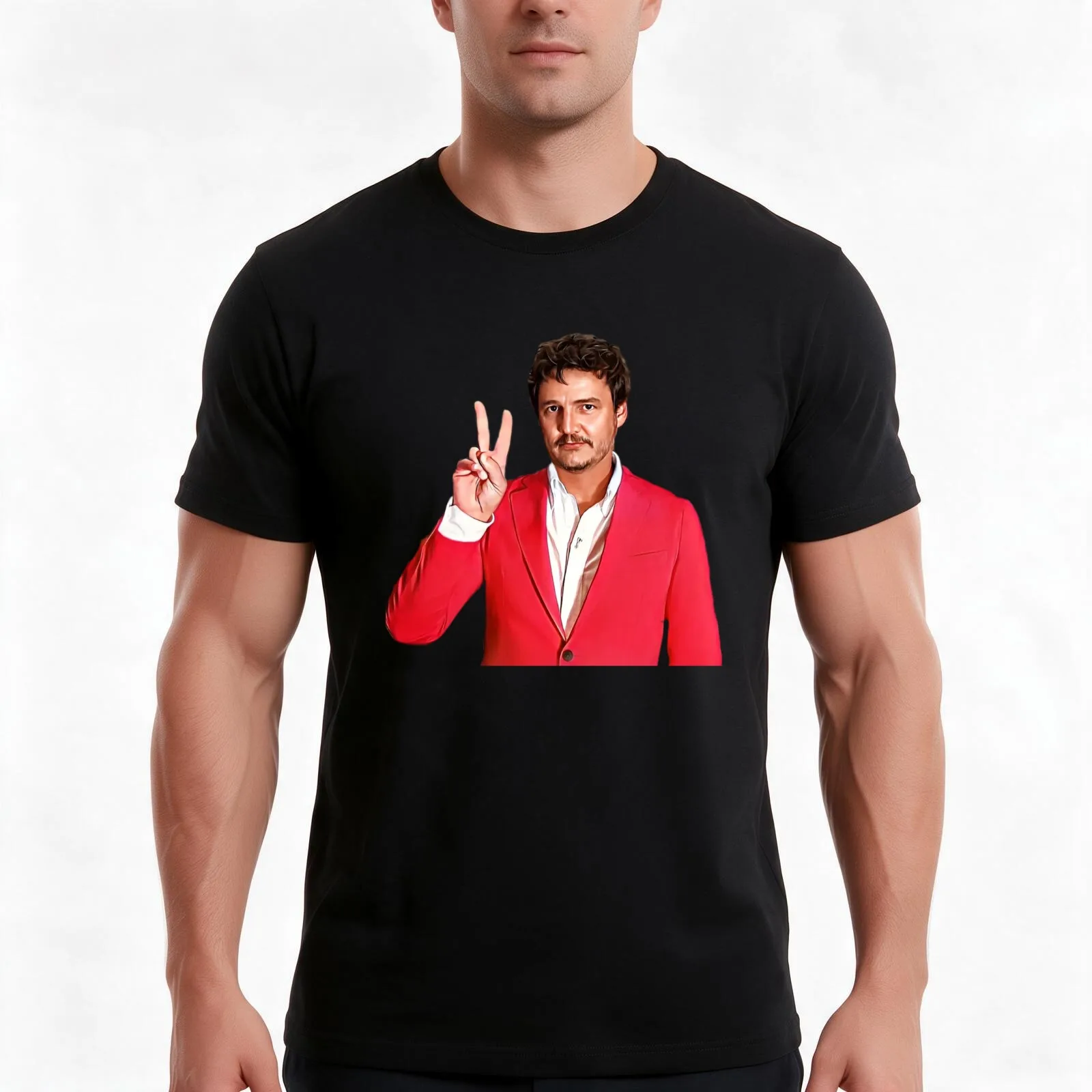 Pedro Pascal Peace T-Shirt, Summer Casual Cotton Tee, Oversized Streetwear Tops, Vintage Graphic Print, Loose Fit Short Sleeve