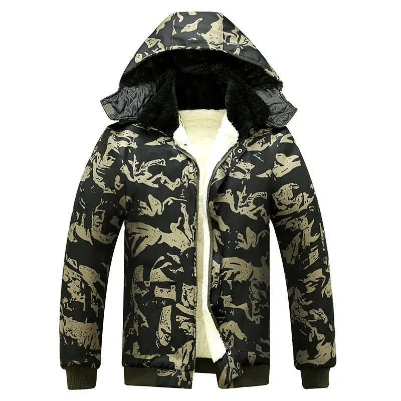 GL Winter Thickened Velvet and Cold-proof Mid-length Warm and Wear-resistant Outdoor Work Camouflage Cotton-padded Jacket