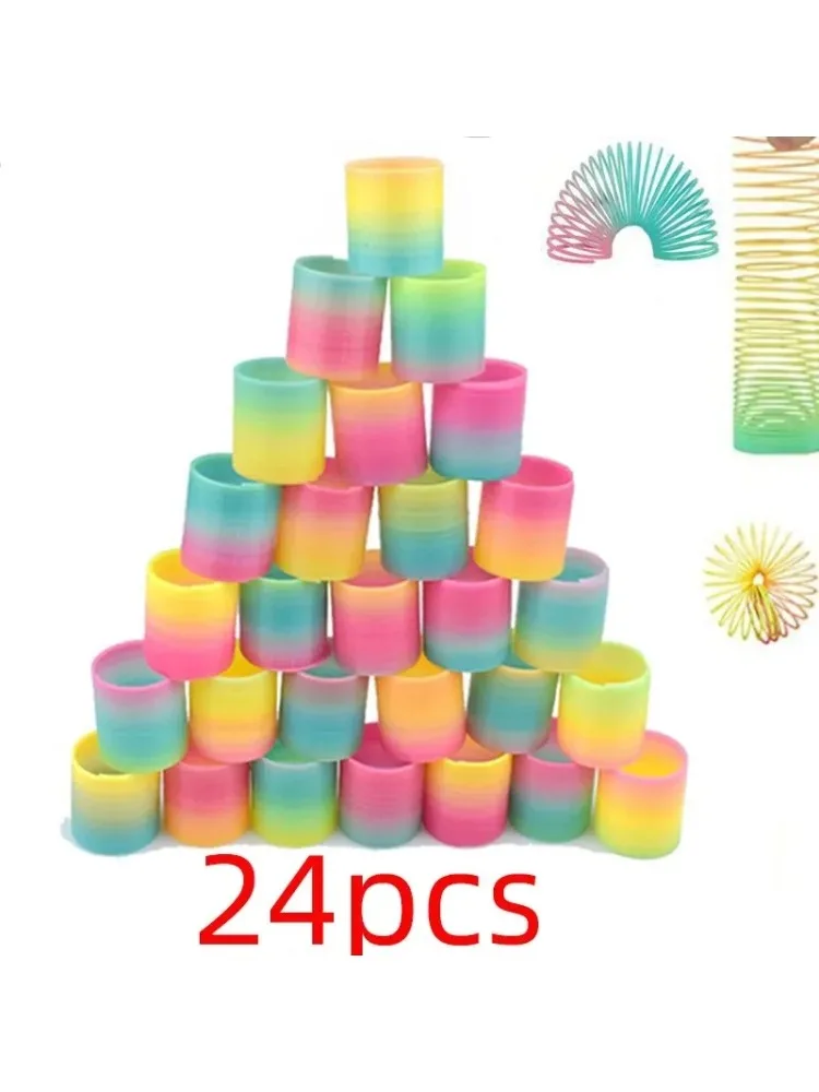 24 pçs arco-íris molas mágicas círculo brinquedos crianças festa de aniversário favores convidados