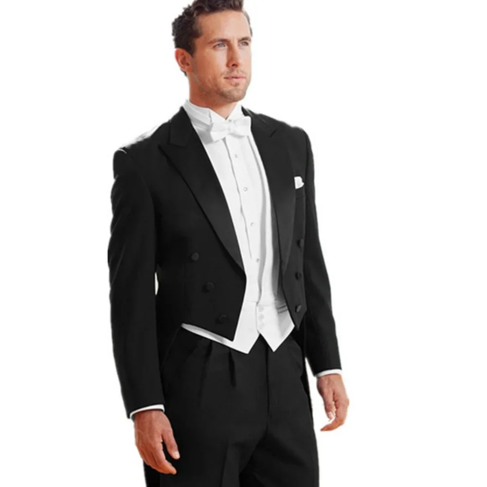

Black Formal Tailcoat For Men Suits Slim Fit Wedding Tuxedo Italian Style Custom 3 Piece Prom Dinner Jacket With Vest Pants