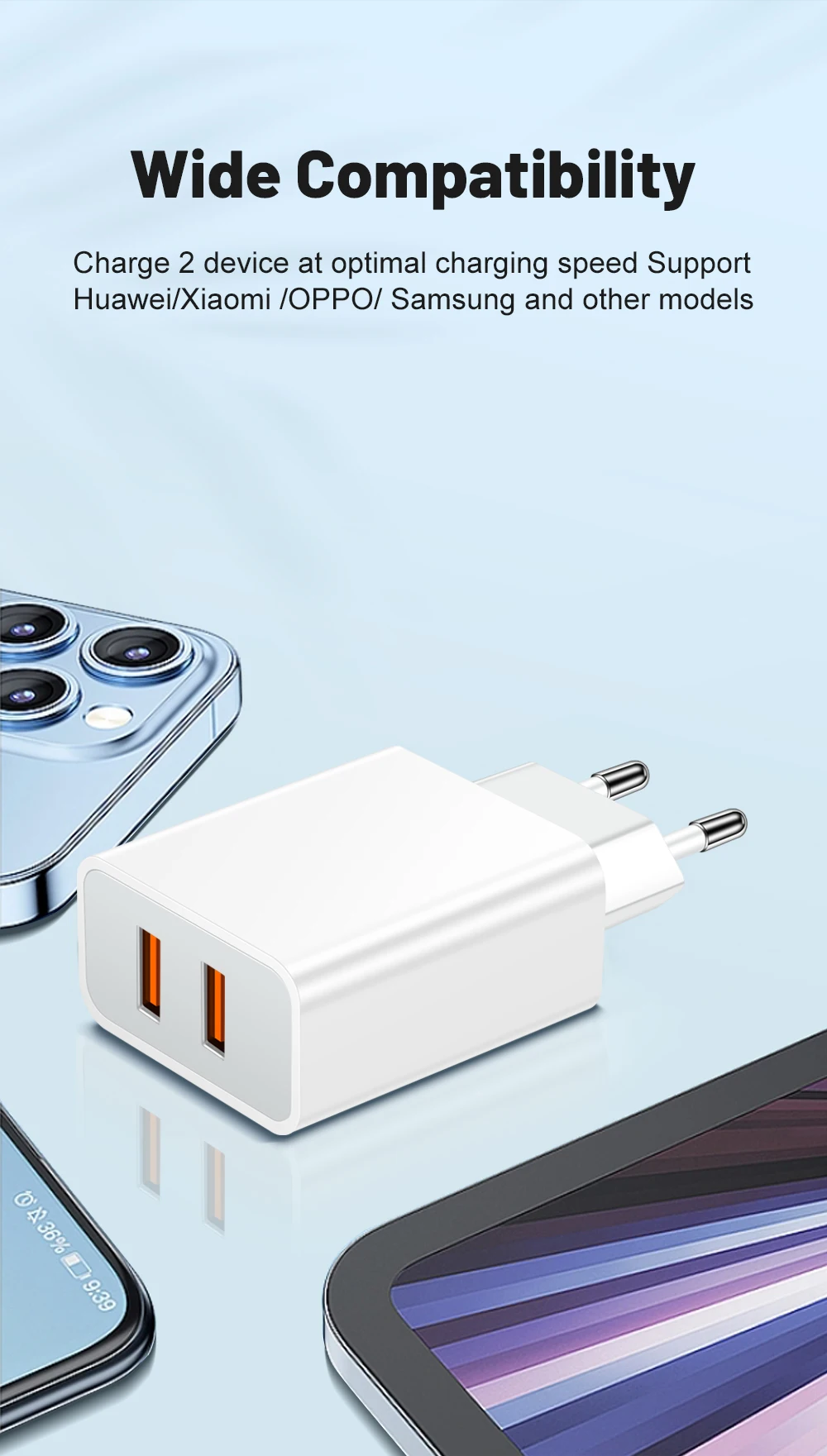 2 Ports Dual USB Charger Fast Charging Mobile Phone Charger Adapter QC3.0 For Samsung Xiaomi Huawei EU/US/UK Plug Wall Adapter