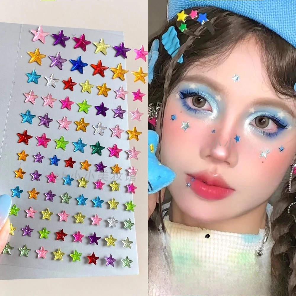 Face Makeup Diamond Patch Dazzling Star Festival Modernist Face Stickers 1Sheet Star Women Girls Tattoo Eyes Colorful Rhinestone