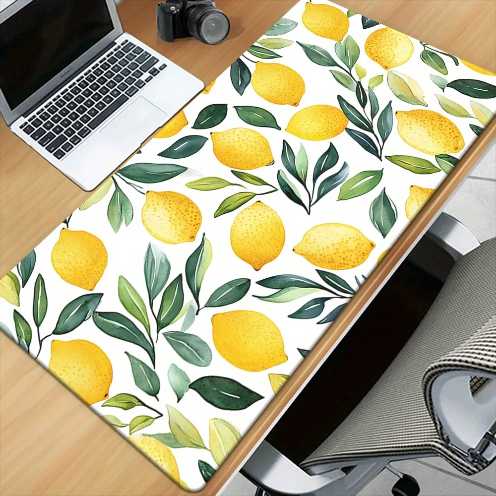 

Vibrant Lemon & Leaf Design Desk Mat - Anti-Slip Rubber Mousepad for Gaming, Office, and Home Use - Soft Fabric, Durable Stitche