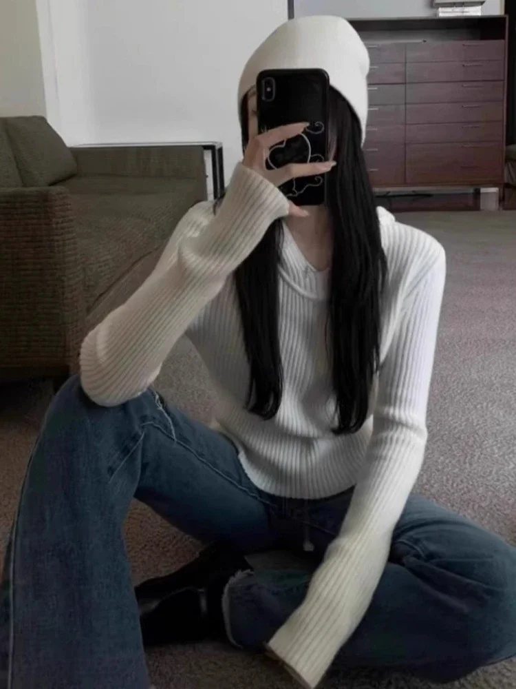 Novo sólido casual camisola com capuz roupas de inverno feminino coreano todos os jogos jumper pull femme fino ajuste ​ pulôveres de malha da moda