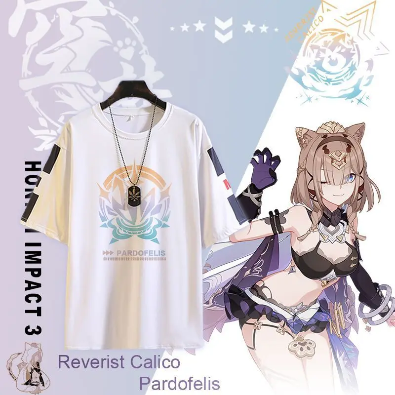 Anime Honkai Impact 3 Elysia Realm Fire of Moth Print Short-sleeved T-shirt Men Harajuku Couple Loose Streetwear Clothes Tops