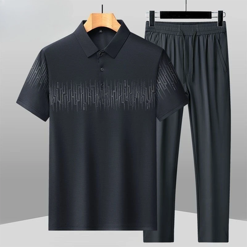 Nylon T-shirts Pants Suits for Men No Logo Man Trousers Sets Two Piece Set Korean Style 2025 High Quality New in Matching Baggy