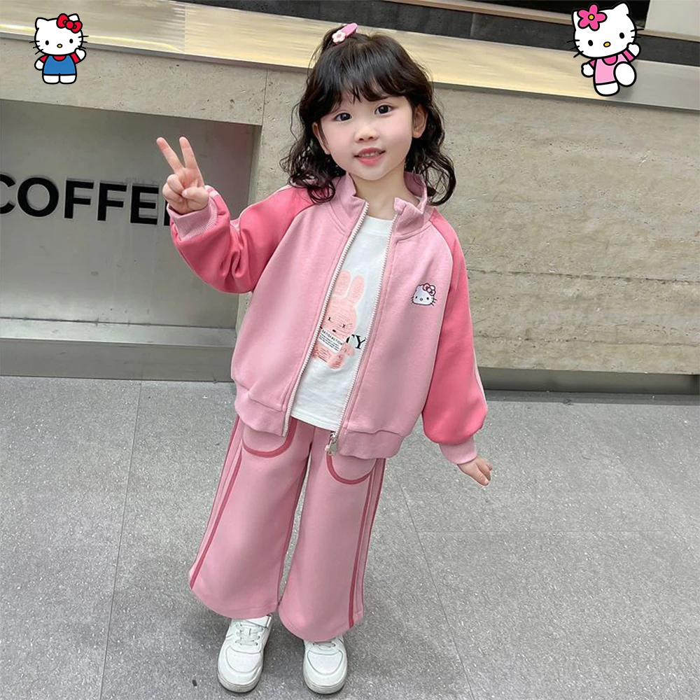 

Детский комплект Hellokitty с героями мультфильмов для девочек, осенний кардиган, брюки, стиль Sanrio Kawaii, аниме Sweet Motion, модный свободный комплект для отдыха, новый подарок
