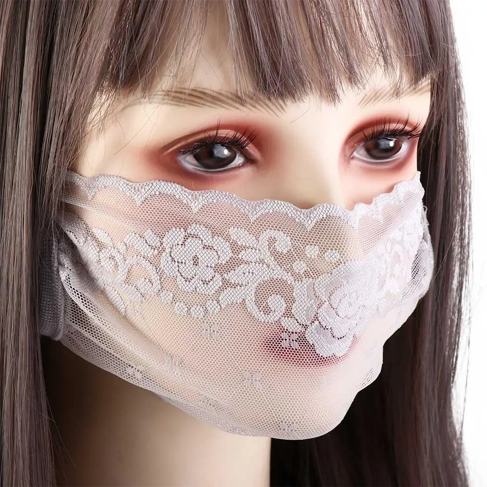 

Summer Fashion Sports Solid Color UV Protection Hiking Outdoor Hanging Ear Face Shield Lace Mask Sunscreen Mask Face Cover