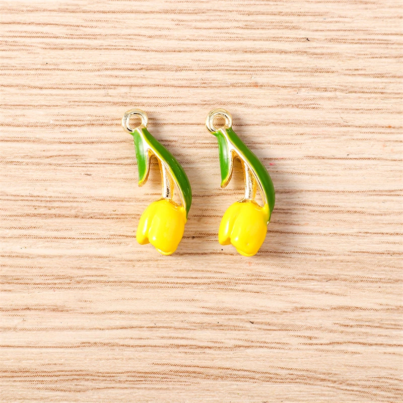 5 Stück 7x17mm Niedliche Bunte Emaille-Tulpenblumen-Anhänger für Schmuckherstellung, Ohrhänger, Halsketten, DIY-Bastelzubehör – Detail 5