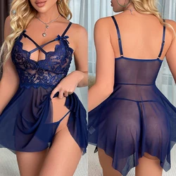 Elegant Women's Pajama Nightgown Set With Panties Sultry Lingerie Sleepwear Summer Semi-Sheer Nightdress Teddy Dress Hot Trend