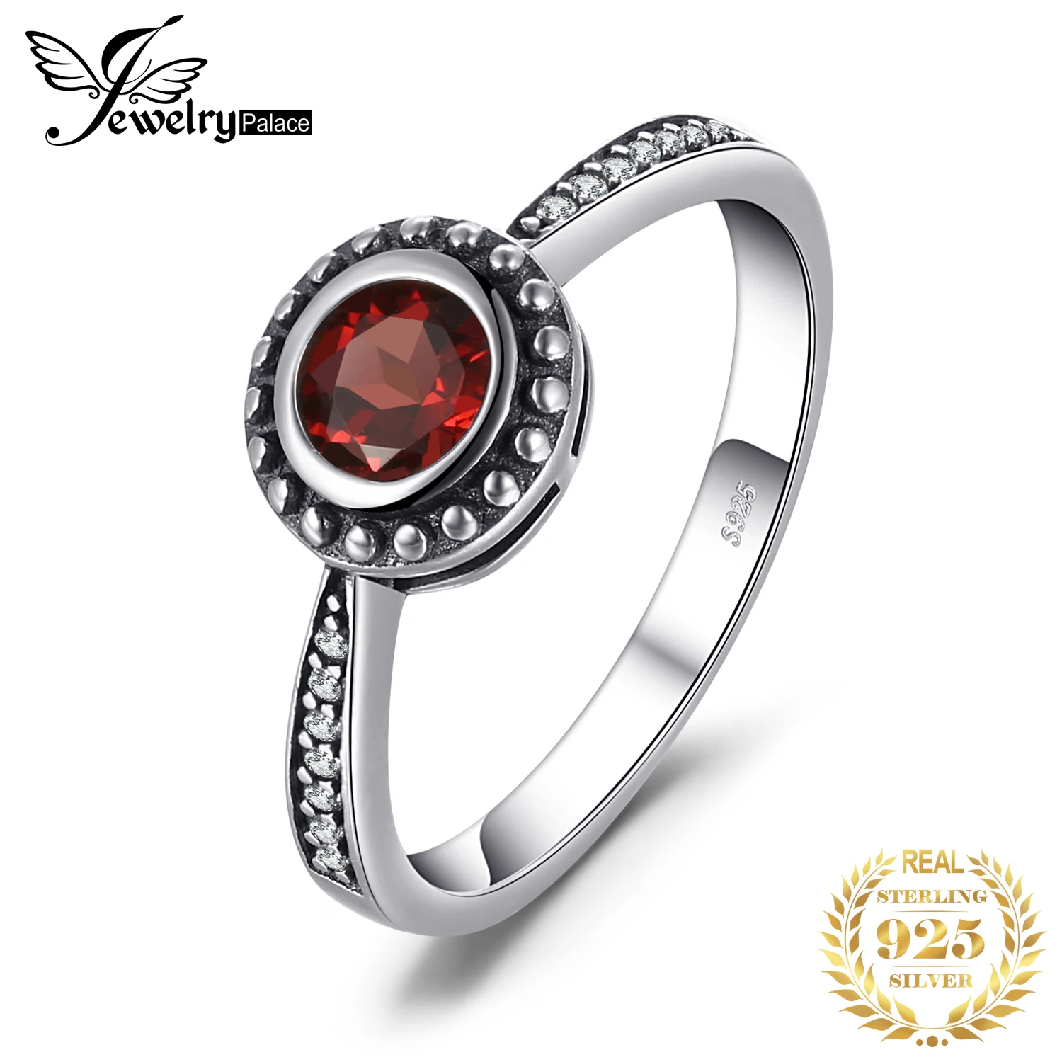 JewelryPalace Vintage 5mm naturalny granat 925 srebrny pierścionek dla kobiety moda biżuteria z kamieniami szlachetnymi oświadczenie prezent na rocznicę