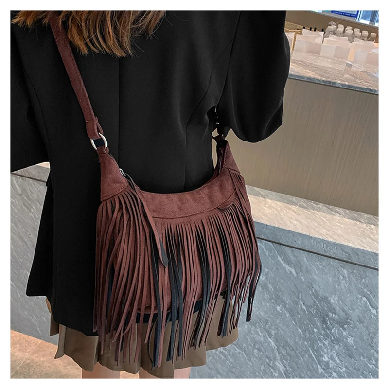 2022 Vintage Style damskie torebki na ramię Suede Tassel crossbody torby moda damska torebki 4 kolory Drop Shipping