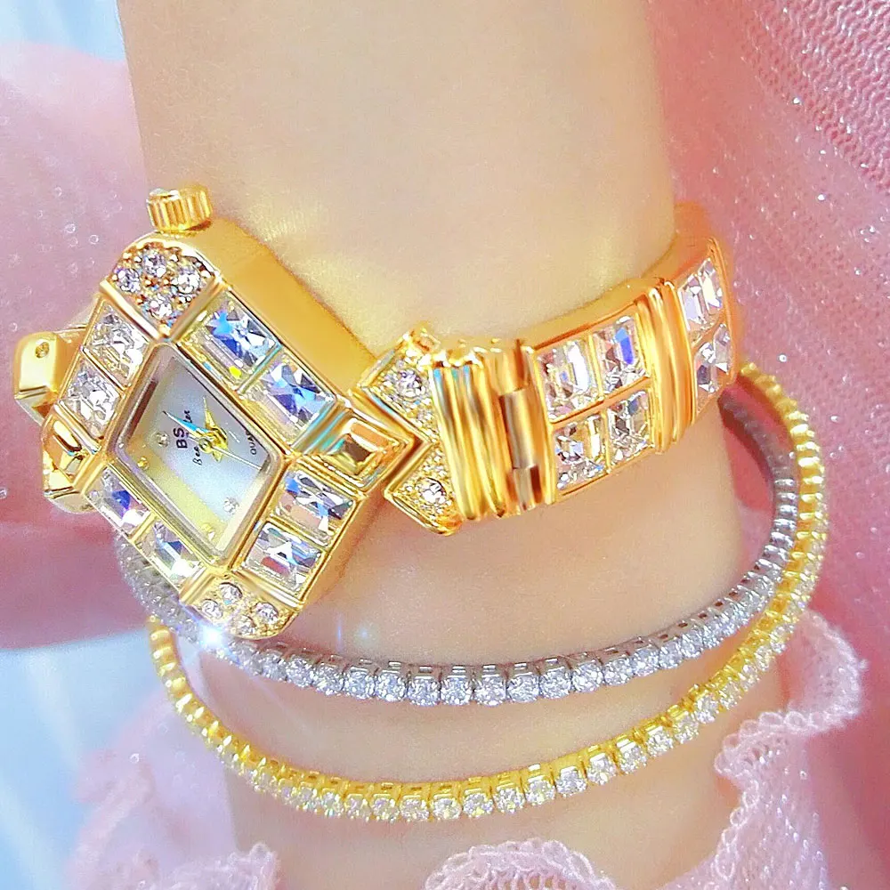 Montre Femme Ladies Watch Rose Gold Diamond Square Water Resistant Silver Quartz Watch Birthday Party Gift Relogio Feminino