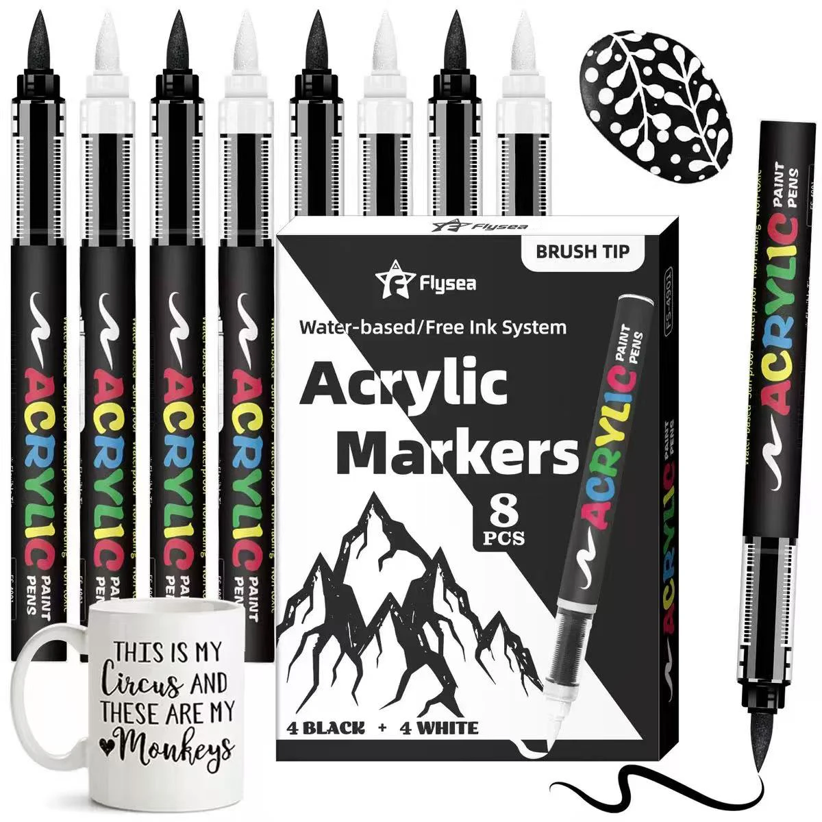 

Black & White Acrylic Painting Marker Set 8Pcs, Liquid Ink with Flow Control, Blendable & Layerable Colors, Permanent Waterproof