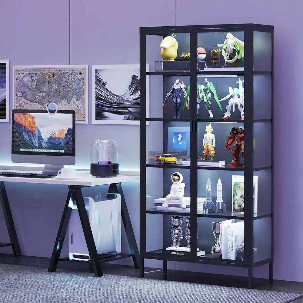 71 High Glass Display Cabinet with LED Sensor Lights, Adjustable Shelves for Living Room, Bedroom, or Kitchen view 6