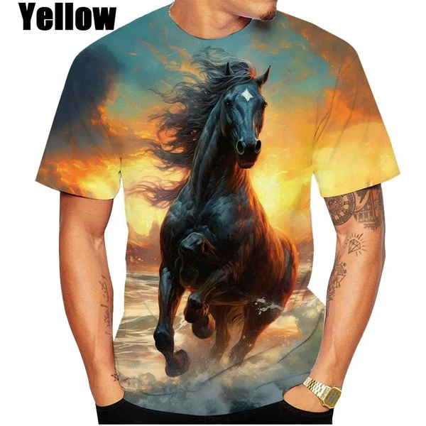 

New Fashion Horse Men Women Spring Summer 3D Printed Short Sleeves T Shirts Casual Round Neck Sport Tops