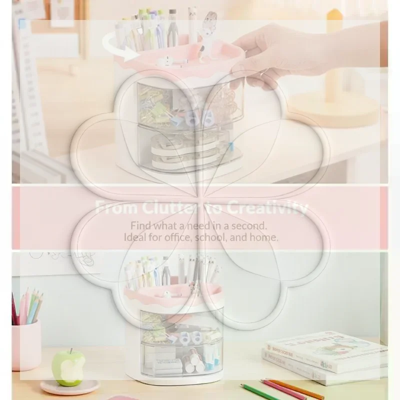 Thickened Material Rotating Divided Pen Holder Multi Grid Stationery Storage Rack for Office Desktop Home Desk