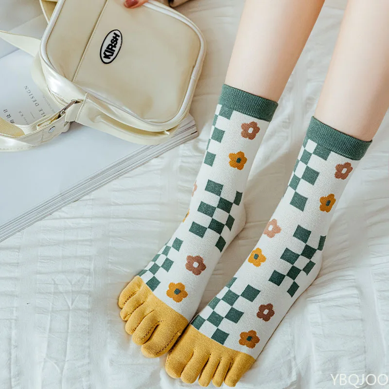12 pairs Fashion Versatile Five Finger Middle Tube Socks Women's Spring  Autumn New  Cute Sweet Casual Split Toe Cotton Socks