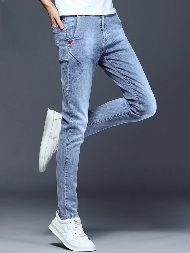

Light Wa Slim Fit Men's Jeans Elastic Straight Leg Spring New Sle Youthful Trendy Cotton Polyester Stretch Denim