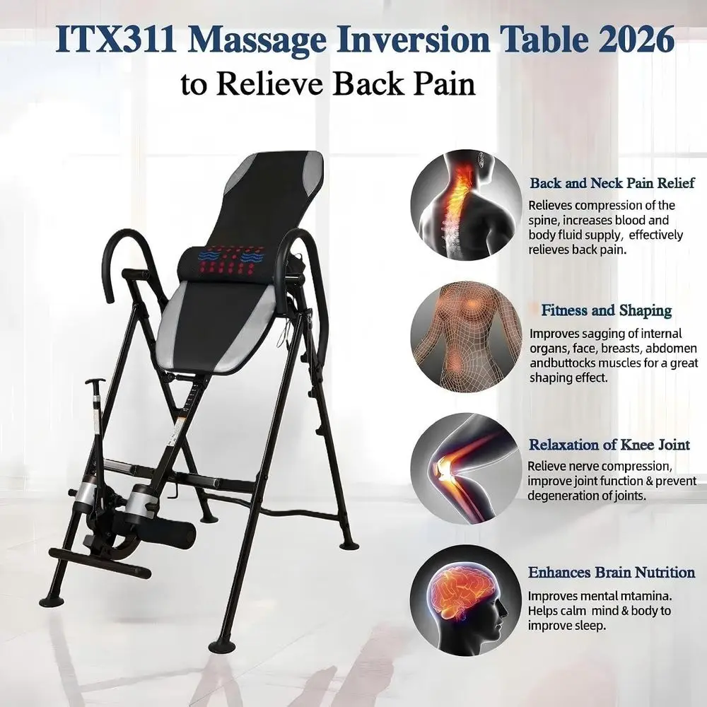 YOLEO Gravity Inversion Table or Back Pain Relie 2026 New Inversion Table | Back Stretcher hine w/ Heat and Massage Lumbar pad,