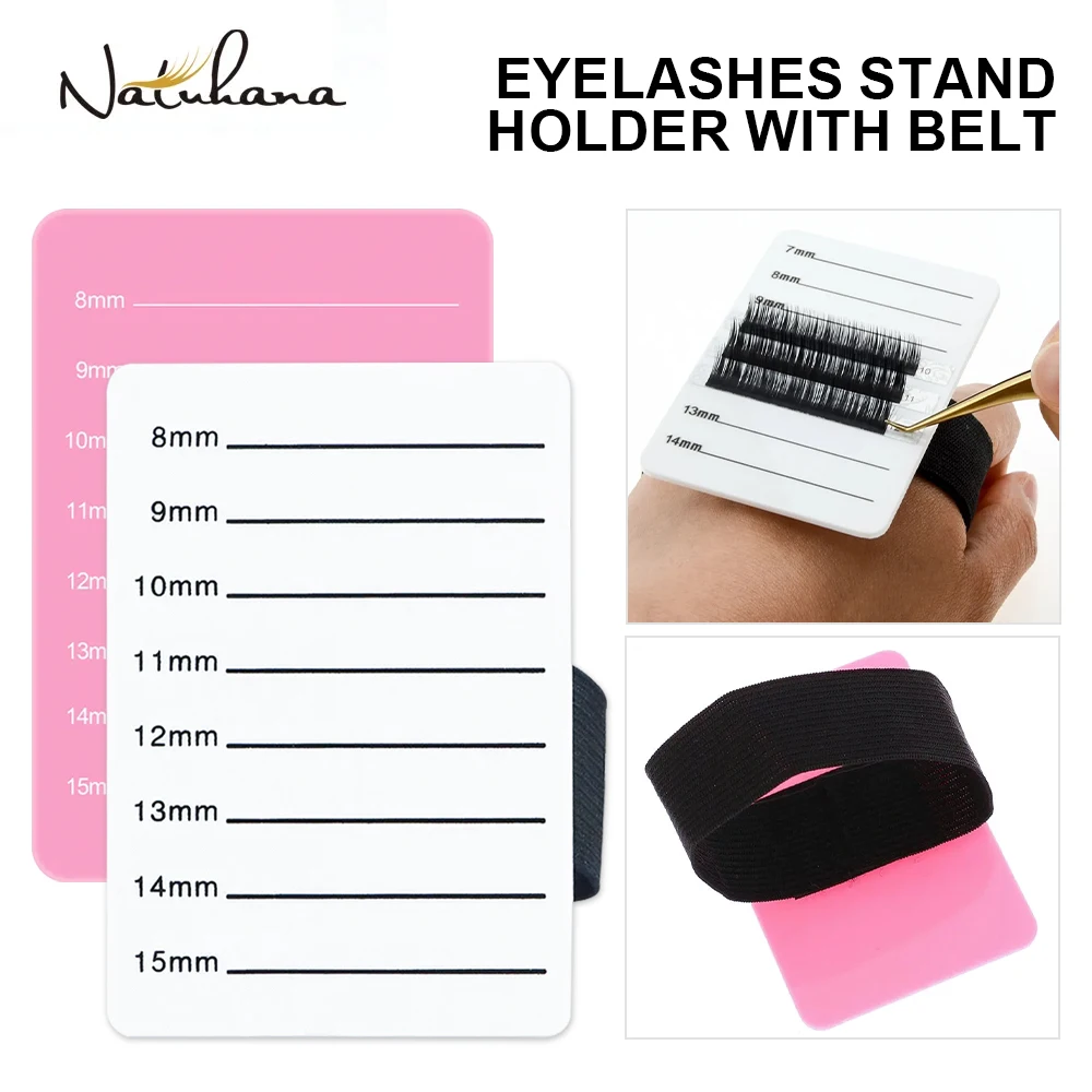 NATUHANA Acrylic Eyelash Extensions Organizer Pallet False Lash Pad Stand Palette Eyelash Adhesive Glue Holder with Belt