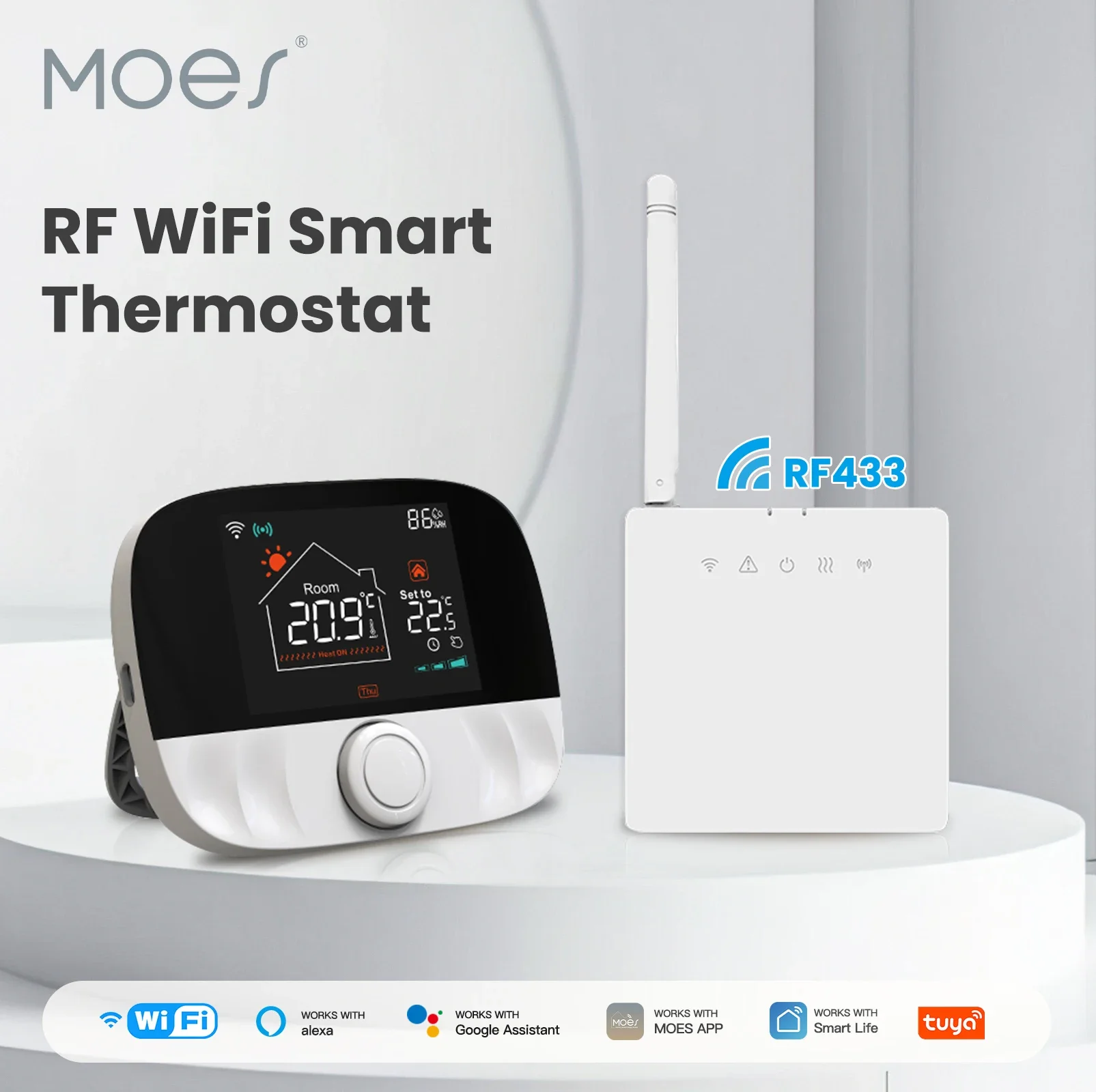 Wifi Smart Thermostat RF433 & APP Remote Control Transmitter Receiver Equipped Knob Button Control Work With Alexa Google Home