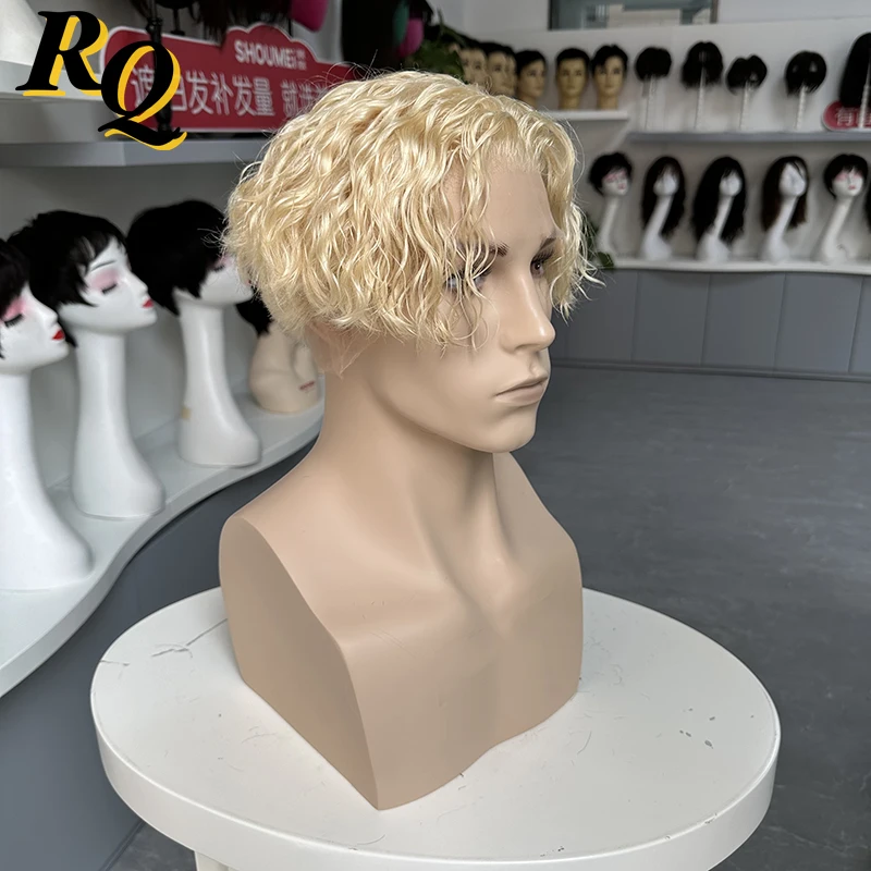 Pre Style Blonde 613 Color Full Lace Wig For Men Toupee Hairpiece Male Wigs Hair System Replacement Full Lace Hair Prothesis