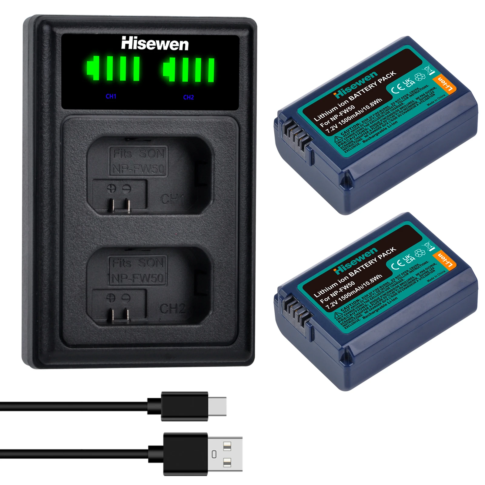 

Hisewen NP-FW50 Battery, Dual USB Charger Compatible with Sony ZV-E10/A6000/A6100/A6300/A6400/A6500A7/A7 II/A7S