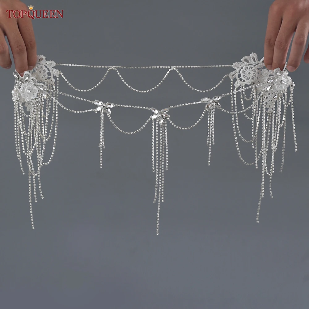 TOPQUEEN Wedding Shawl Rhinestone Tassels Bridal Wraps Beading Rhinestone Shoulder Chain Party Shawl For Party Accessories SG11