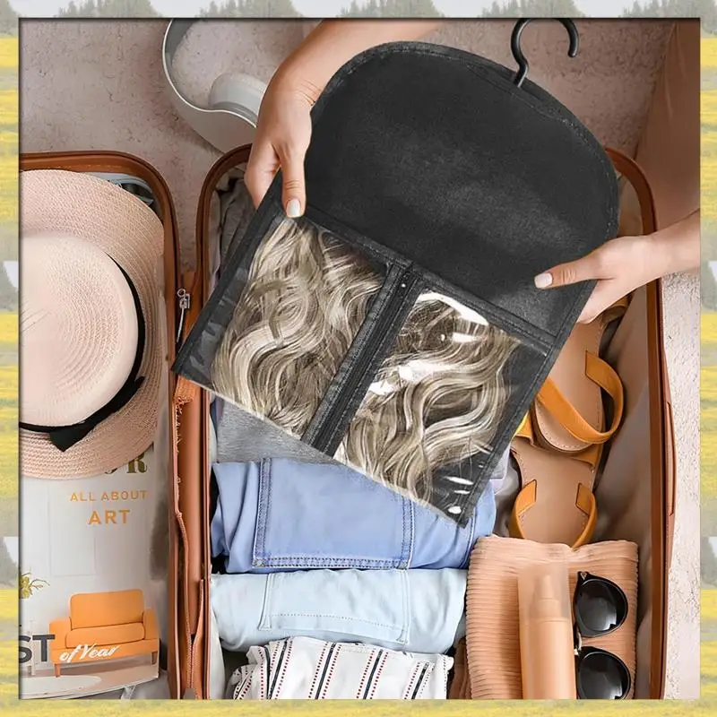 

Hot Sale 3PCS Hair Extension Holder Wig Storage For Multiple Wigs Holder Wig Bags With Hanger Hair Extension Storage