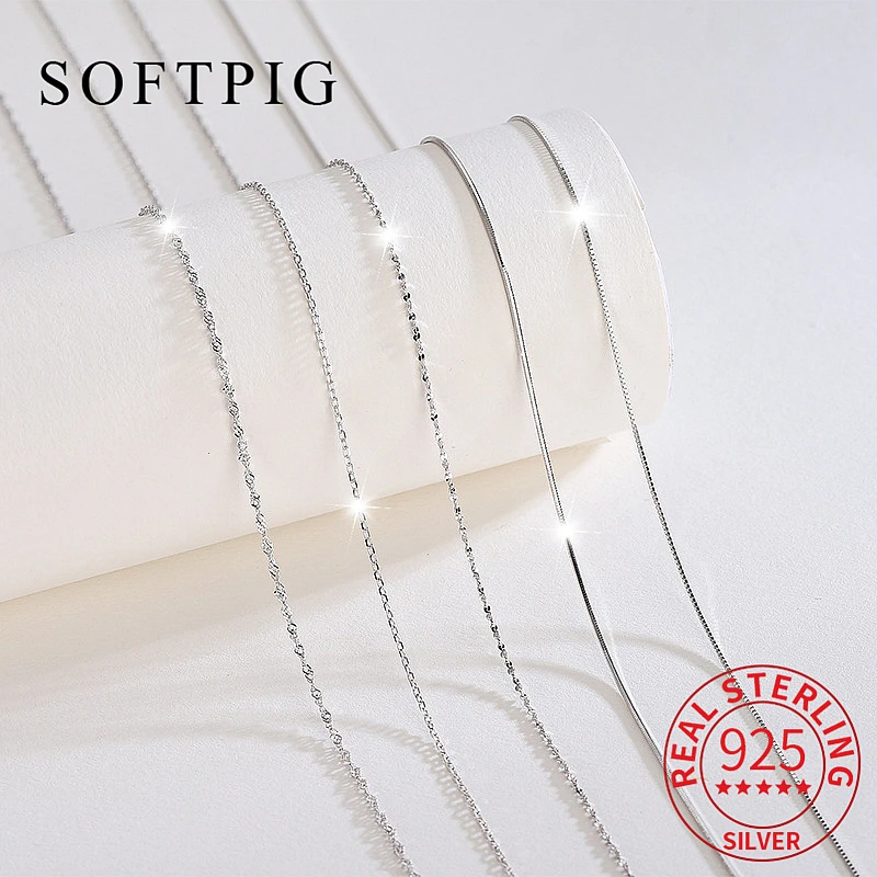 

SOFTPIG Real 925 Sterling Silver Total Length 45cm Chain Choker Necklace for Women Minimalist Fine Jewelry Trendy Accessories