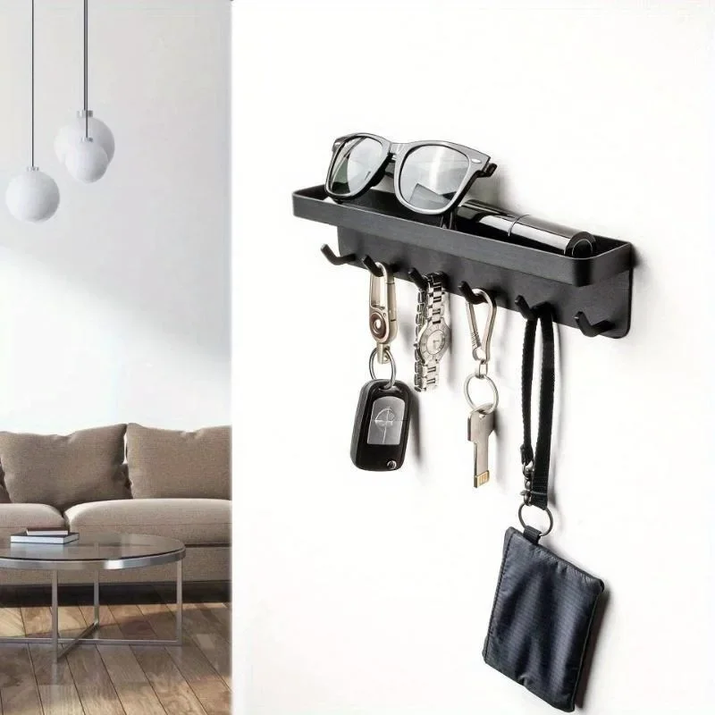 

Household Convenience Wall Keychain Self-adhesive Key Holder Wall Mounted Storage Bag with Door Entry Office Hook Black
